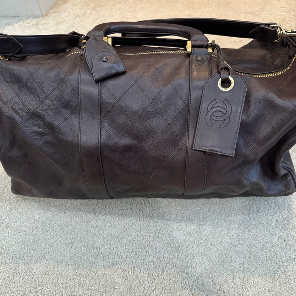 Vintage Chanel Brown Quilted Lambskin Duffle Bag Unbelievable Condition